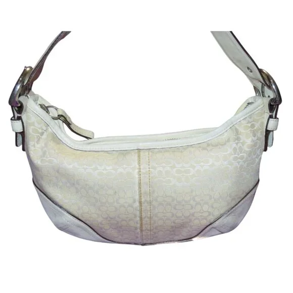 Coach 2003 Cream & White Canvas and Leather Signature Demi Baguette Shoulder Bag - Picture 1 of 12